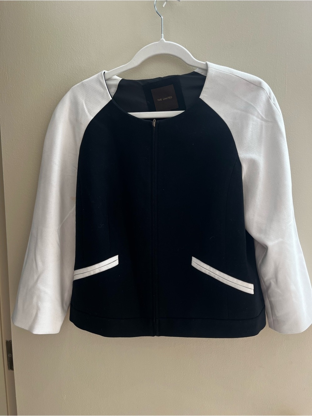 The Limited Black and White Zip-Front Colorblock Blazer